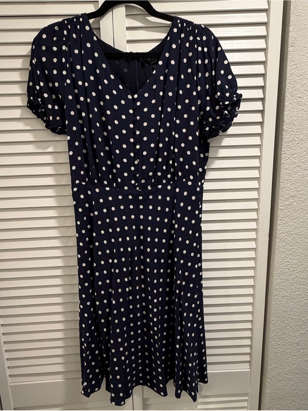 J.Crew Classic Navy Polka Dot Dress - Elegant V-Neck Women's Dress